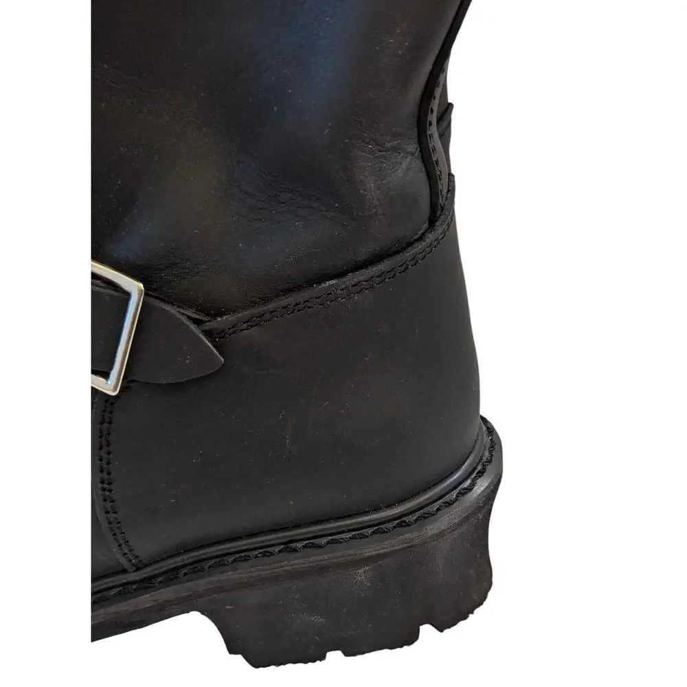 ClimaTex Black Leather Engineer Motorcycle Boots Buckle Mid Calf Lug Men's 8.5